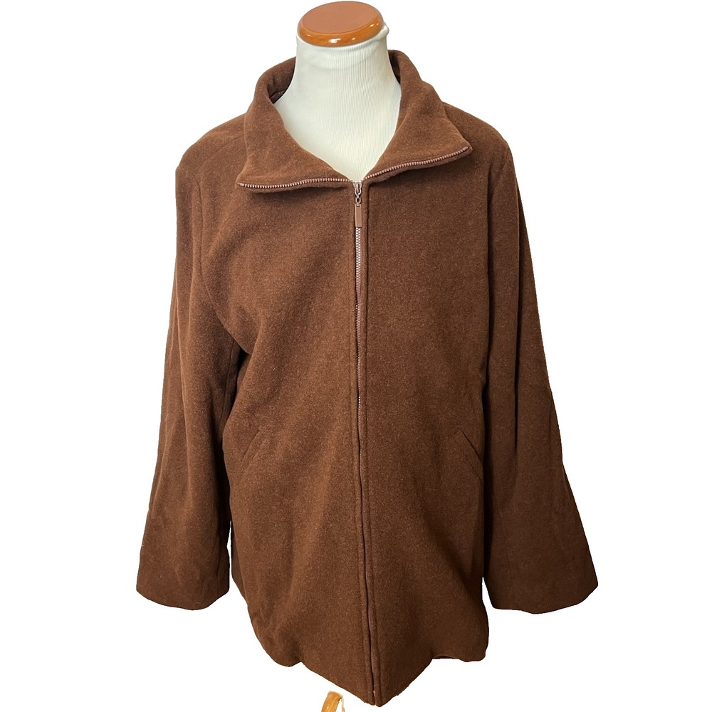 Eileen Fisher Women's Large Brown 100% Wool Full Zip Coat Quiet Luxury